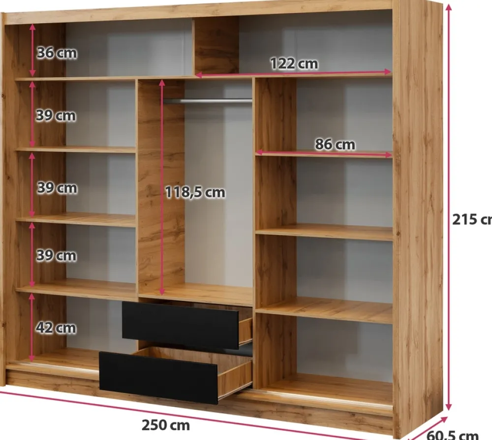 Szafy Trzydrzwiowe|Szafy Z Lustrem>Stolar Biała szafa przesuwna z lustrem i półkami 250 cm PROTON