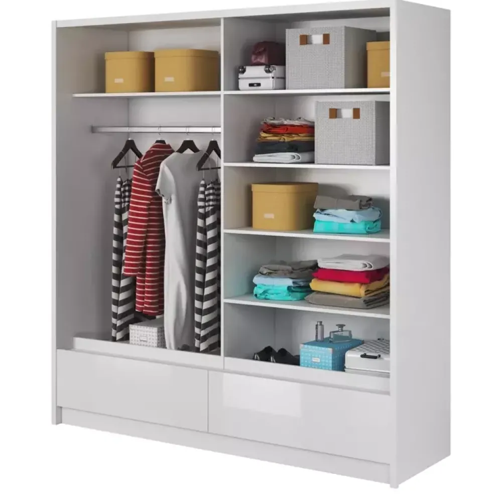 Szafy Dwudrzwiowe|Szafy Z Lustrem>PIASKI Biała szafa przesuwna z lustrami 200 cm ARIEL