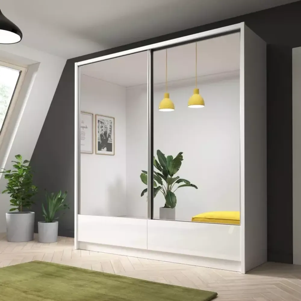 Szafy Dwudrzwiowe|Szafy Z Lustrem>PIASKI Biała szafa przesuwna z lustrami 200 cm ARIEL