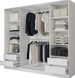 Zestawy Mebli Do Przedpokoju|Szafy Trzydrzwiowe>BROMARKT Biała szafa przesuwna z lustrem do sypialni 235 cm BEST półki szuflady
