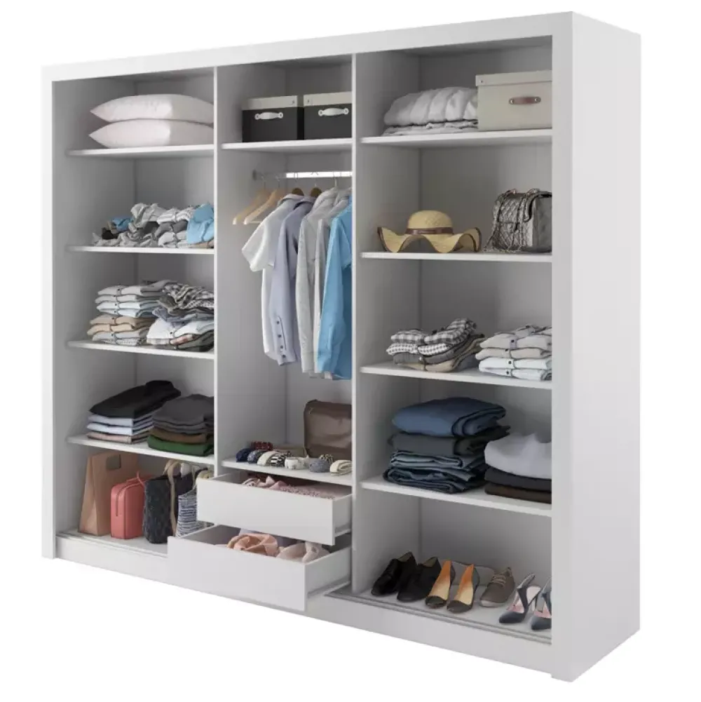 Szafy Trzydrzwiowe|Szafy Z Lustrem>lenart. Biała szafa przesuwna z lustrem 250 cm do sypialni IDEA