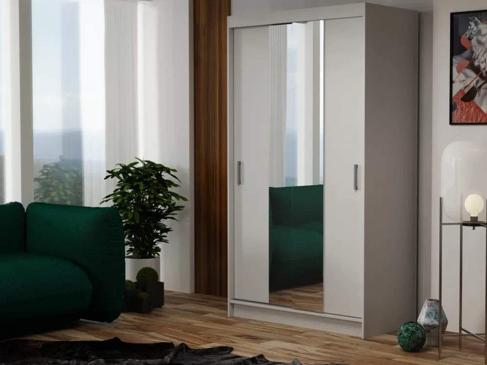 Meble Dla Dzieci|Meble Młodzieżowe>Meblohand Biała szafa przesuwna z lustrem 100 cm NASTE półki drążki biały