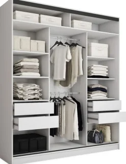 Zestawy Mebli Do Przedpokoju|Szafy Trzydrzwiowe>BROMARKT Biała szafa przesuwna z lustrem do sypialni 200 cm LOFT MAX biały