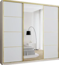 Zestawy Mebli Do Przedpokoju|Szafy Trzydrzwiowe>BROMARKT Biała szafa przesuwna z lustrem 250 cm GOLD NEW MAX biały