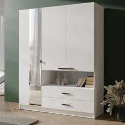 Meble Młodzieżowe|Szafy Trzydrzwiowe>MEBLOSIEK Biała szafa trzydrzwiowa 158 cm TIVARO do sypialni z półkami i szufladami biały