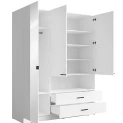 Meble Młodzieżowe|Szafy Trzydrzwiowe>MEBLOSIEK Biała szafa trzydrzwiowa 158 cm TIVARO do sypialni z półkami i szufladami biały