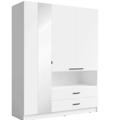 Meble Młodzieżowe|Szafy Trzydrzwiowe></noscript>MEBLOSIEK Biała szafa trzydrzwiowa 158 cm TIVARO do sypialni z półkami i szufladami biały