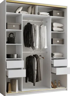 Szafy Trzydrzwiowe|Szafy Do Przedpokoju>BROMARKT Biała szafa trzydrzwiowa z szufladami 180 cm GOLD NEW MAX biały