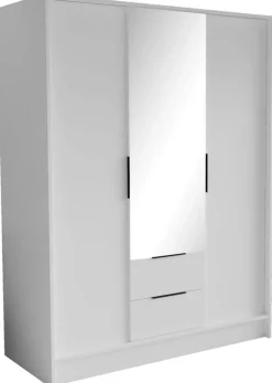 Szafy Trzydrzwiowe|Szafy Otwierane>Arton Biała szafa uchylna z lustrem 150 cm z półkami NUBIA