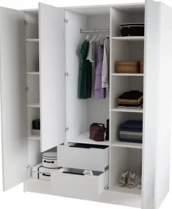 Szafy Trzydrzwiowe|Szafy Otwierane>Arton Biała szafa uchylna z lustrem 150 cm z półkami NUBIA