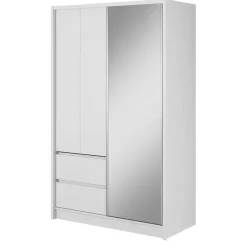 Zestawy Mebli Do Przedpokoju|Szafy Do Salonu>PIASKI Biała szafa z lustrem 130 cm MALTA biały