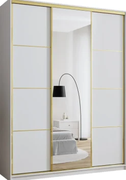 Zestawy Mebli Do Przedpokoju|Szafy Trzydrzwiowe>BROMARKT Biała szafa z lustrem i szufladami 180 cm GOLD NEW MAX biały