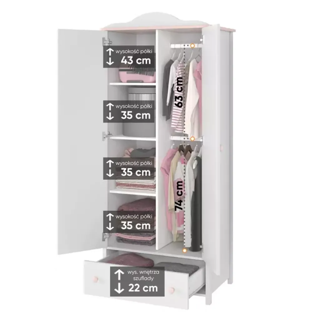 Meble Młodzieżowe|Meble Dla Dzieci>lenart. Biała szafa z półkami do pokoju dziecięcego 85 cm LUNA