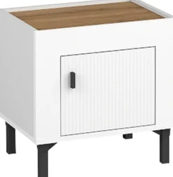 Zestawy Mebli Do Sypialni|Szafki Nocne>DOLMAR Biała szafka nocna do sypialni 48 cm z drzwiami MISTY cashmere biały