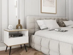 Szafki Nocne></noscript>PIASKI Biała szafka nocna z szufladą 54 cm na nóżkach ORVIETO biały