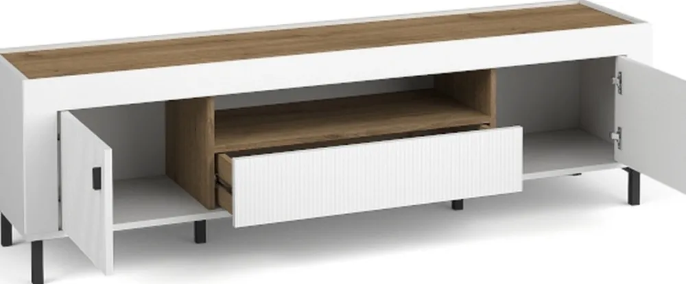 Zestawy Mebli Do Sypialni|Zestawy Mebli Do Salonu>DOLMAR Biała szafka pod telewizor 177 cm z drzwiami i szufladą MISTY biały
