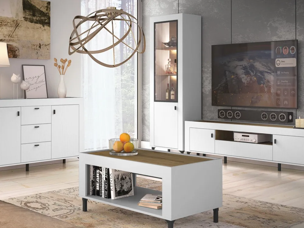 Zestawy Mebli Do Sypialni|Zestawy Mebli Do Salonu>DOLMAR Biała szafka pod telewizor 177 cm z drzwiami i szufladą MISTY biały