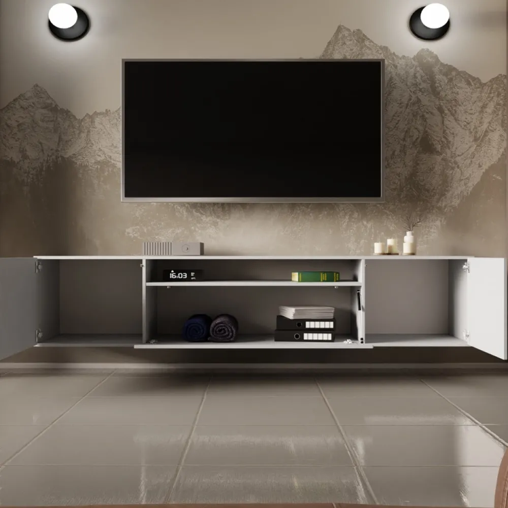 Szafki Rtv>Arton Biała szafka RTV 200 cm nowoczesna wisząca do salonu LANTOS biały