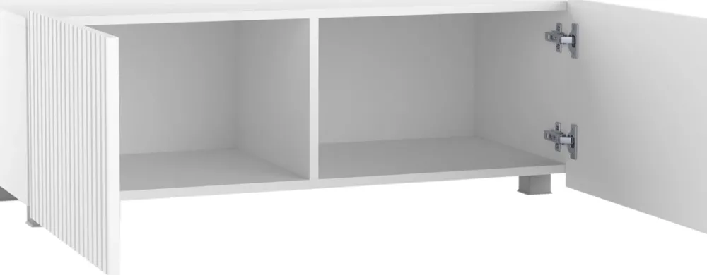 Szafki Rtv>GiB Meble Biała szafka RTV 100 cm nowoczesna z ryflowanymi frontami KORDIS biały