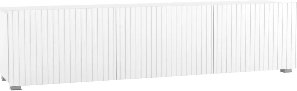 Szafki Rtv>GiB Meble Biała szafka RTV nowoczesna 150 cm z ryflowanymi frontami KORDIS biały