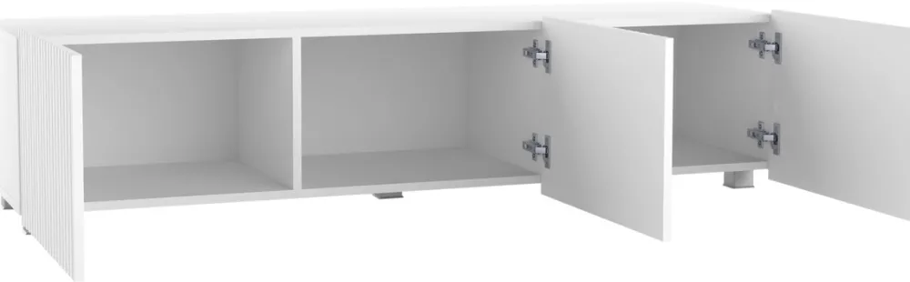Szafki Rtv>GiB Meble Biała szafka RTV nowoczesna 150 cm z ryflowanymi frontami KORDIS biały