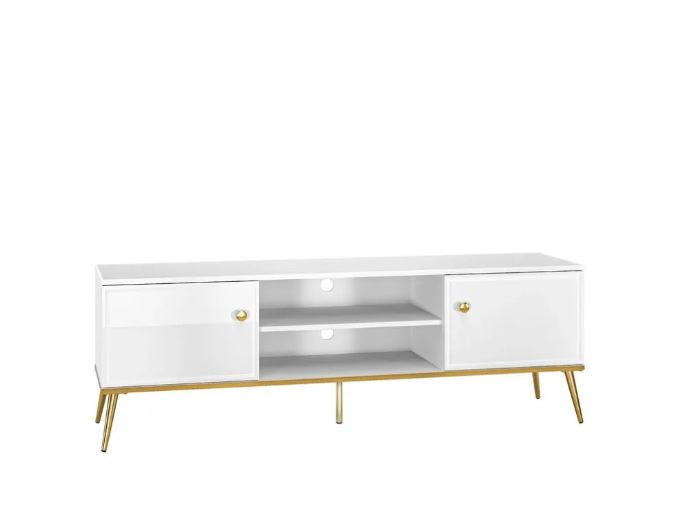 Szafki Rtv>ML Meble Biała szafka RTV pod telewizor do salonu GOLDIN biały połysk
