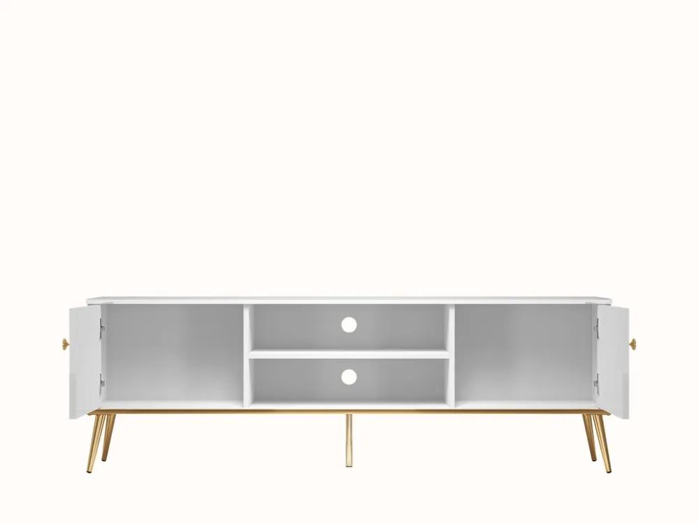 Szafki Rtv>ML Meble Biała szafka RTV pod telewizor do salonu GOLDIN biały połysk