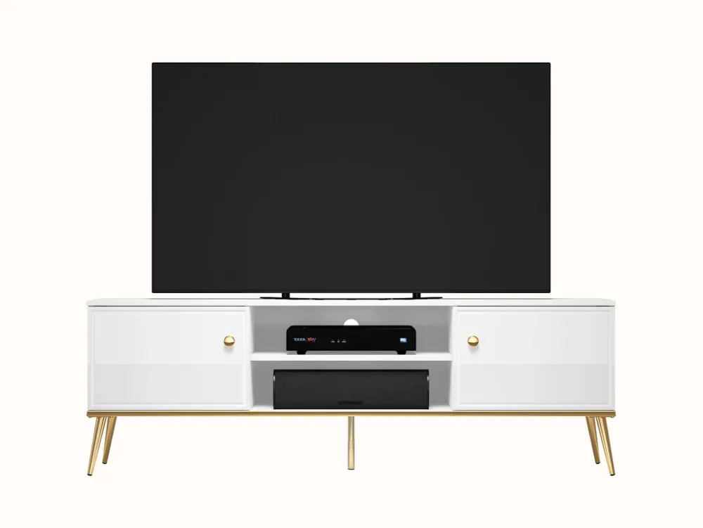 Szafki Rtv>ML Meble Biała szafka RTV pod telewizor do salonu GOLDIN biały połysk