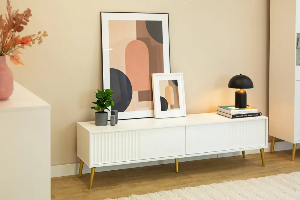 Zestawy Mebli Do Salonu|Szafki Rtv>INTER MEBLE Biała szafka RTV pod telewizor 180 cm do salonu BELLUNO biały