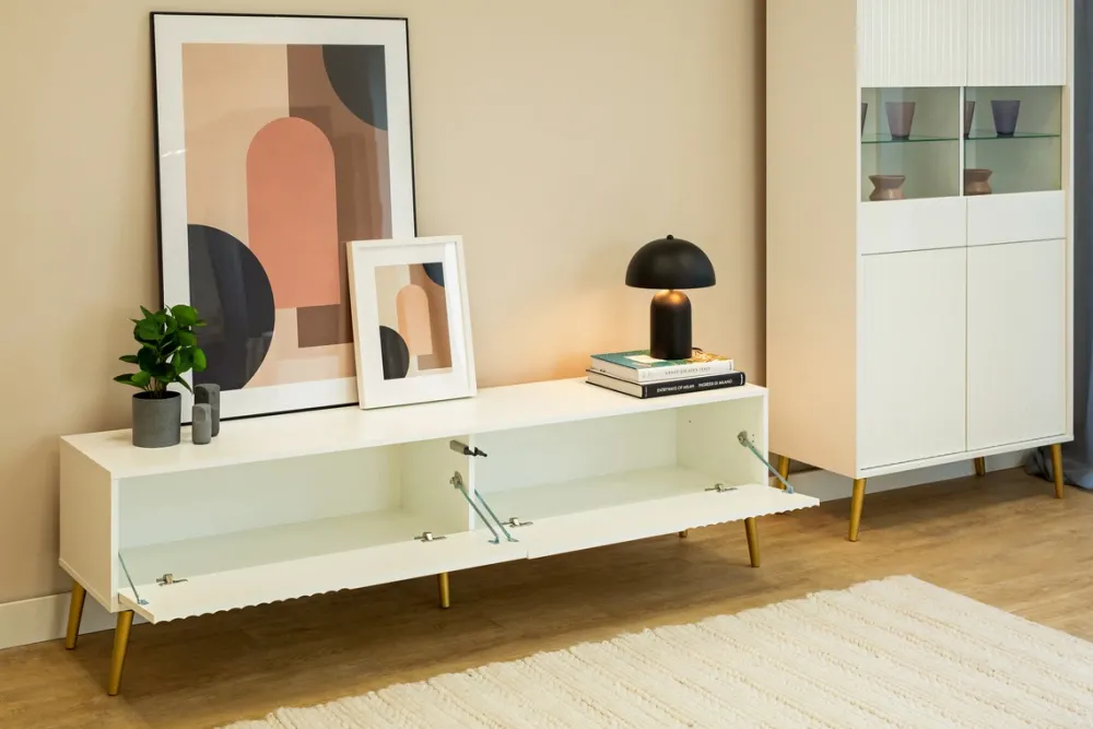 Zestawy Mebli Do Salonu|Szafki Rtv>INTER MEBLE Biała szafka RTV pod telewizor 180 cm do salonu BELLUNO biały
