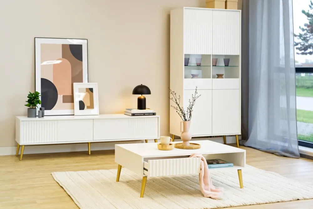 Zestawy Mebli Do Salonu|Szafki Rtv>INTER MEBLE Biała szafka RTV pod telewizor 180 cm do salonu BELLUNO biały