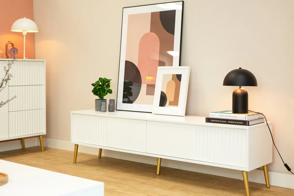 Zestawy Mebli Do Salonu|Szafki Rtv>INTER MEBLE Biała szafka RTV pod telewizor 180 cm do salonu BELLUNO biały