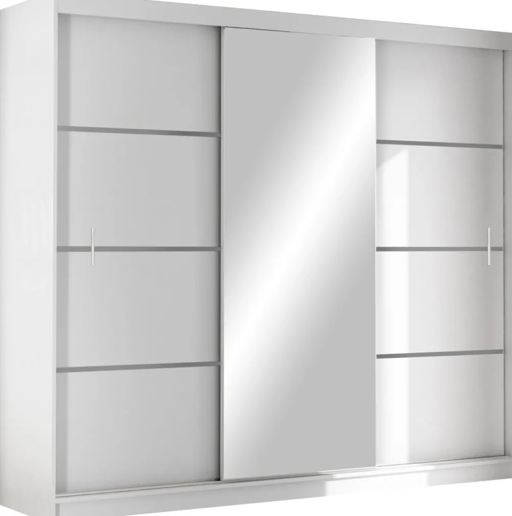 Szafy Trzydrzwiowe|Szafy Z Lustrem>Stolar Biała trzydrzwiowa szafa przesuwna z półkami 250 cm VOTIS biały