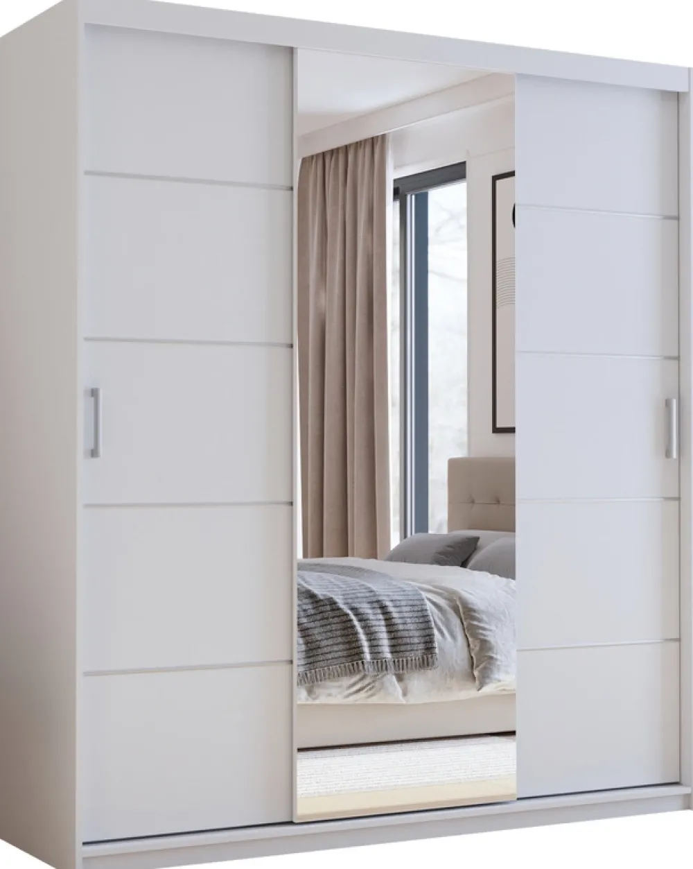 Meble Młodzieżowe|Zestawy Mebli Do Przedpokoju>Meblohand Biała trzydrzwiowa szafa przesuwna z lustrem 180 cm HOT biały