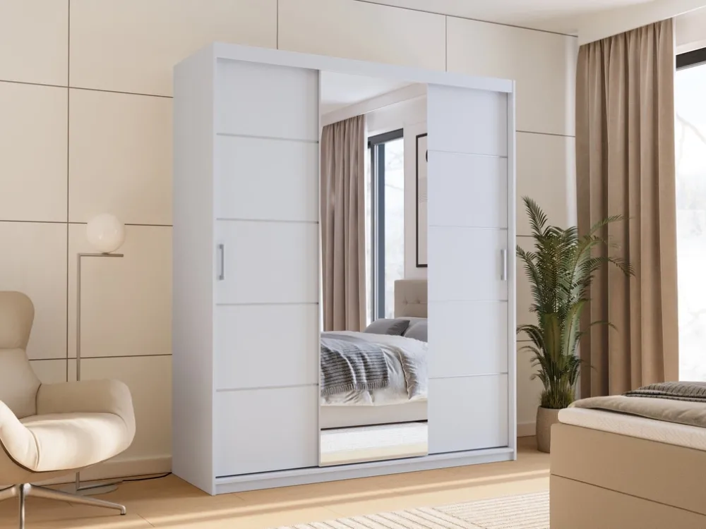 Meble Młodzieżowe|Zestawy Mebli Do Przedpokoju>Meblohand Biała trzydrzwiowa szafa przesuwna z lustrem 180 cm HOT biały