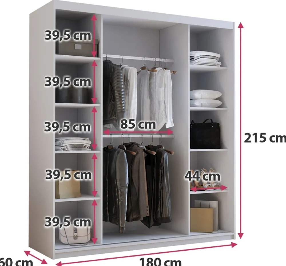 Meble Młodzieżowe|Zestawy Mebli Do Przedpokoju>Meblohand Biała trzydrzwiowa szafa przesuwna z lustrem 180 cm HOT biały