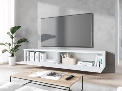 Szafki Rtv>BRATEX Biała wisząca szafka RTV 180 cm BROMI jodełka MDF biały