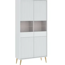 Zestawy Mebli Do Salonu|Witryny>INTER MEBLE Biała witryna do salonu 90 cm z ryflowanymi frontami BELLUNO biały