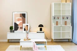 Zestawy Mebli Do Salonu|Witryny>INTER MEBLE Biała witryna do salonu 90 cm z ryflowanymi frontami BELLUNO biały