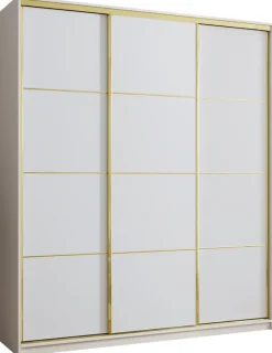 Zestawy Mebli Do Przedpokoju|Szafy Trzydrzwiowe>BROMARKT Biała wysoka szafa przesuwna 200 cm GOLD NEW MAX biały