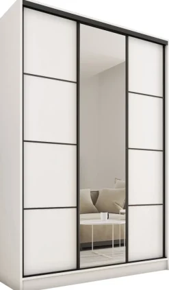 Zestawy Mebli Do Przedpokoju|Szafy Trzydrzwiowe>BROMARKT Biała wysoka szafa przesuwna z lustrem 150 cm LOFT MAX biały