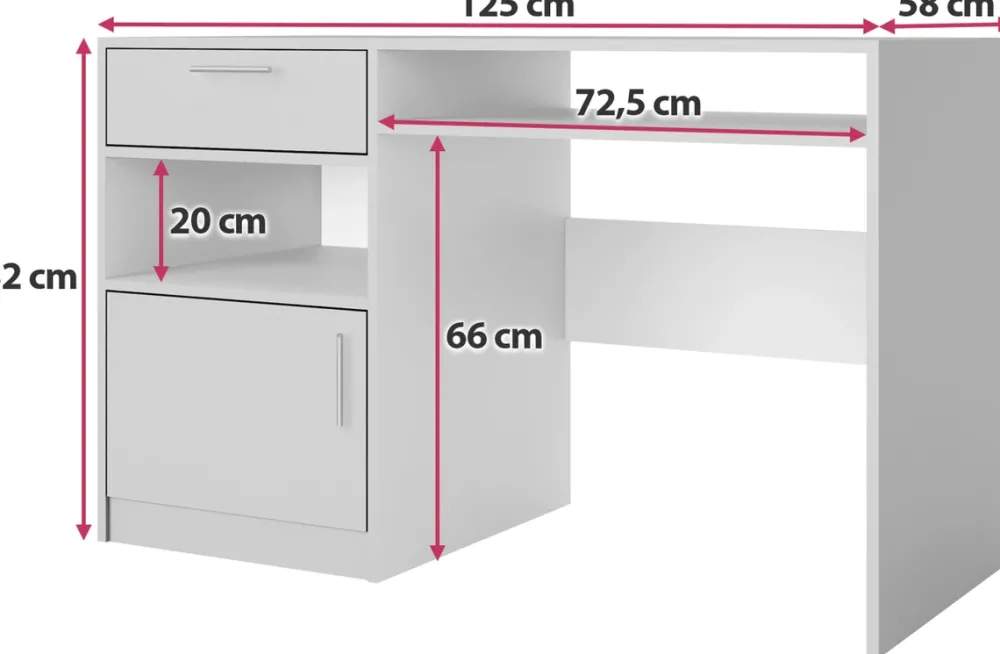Biurka>Stolar Białe biurko 125 cm z szafką do pokoju młodzieżowego BILL biały