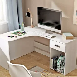 Biurka></noscript>Helvetia Białe biurko komputerowe narożne CALENIRE biały