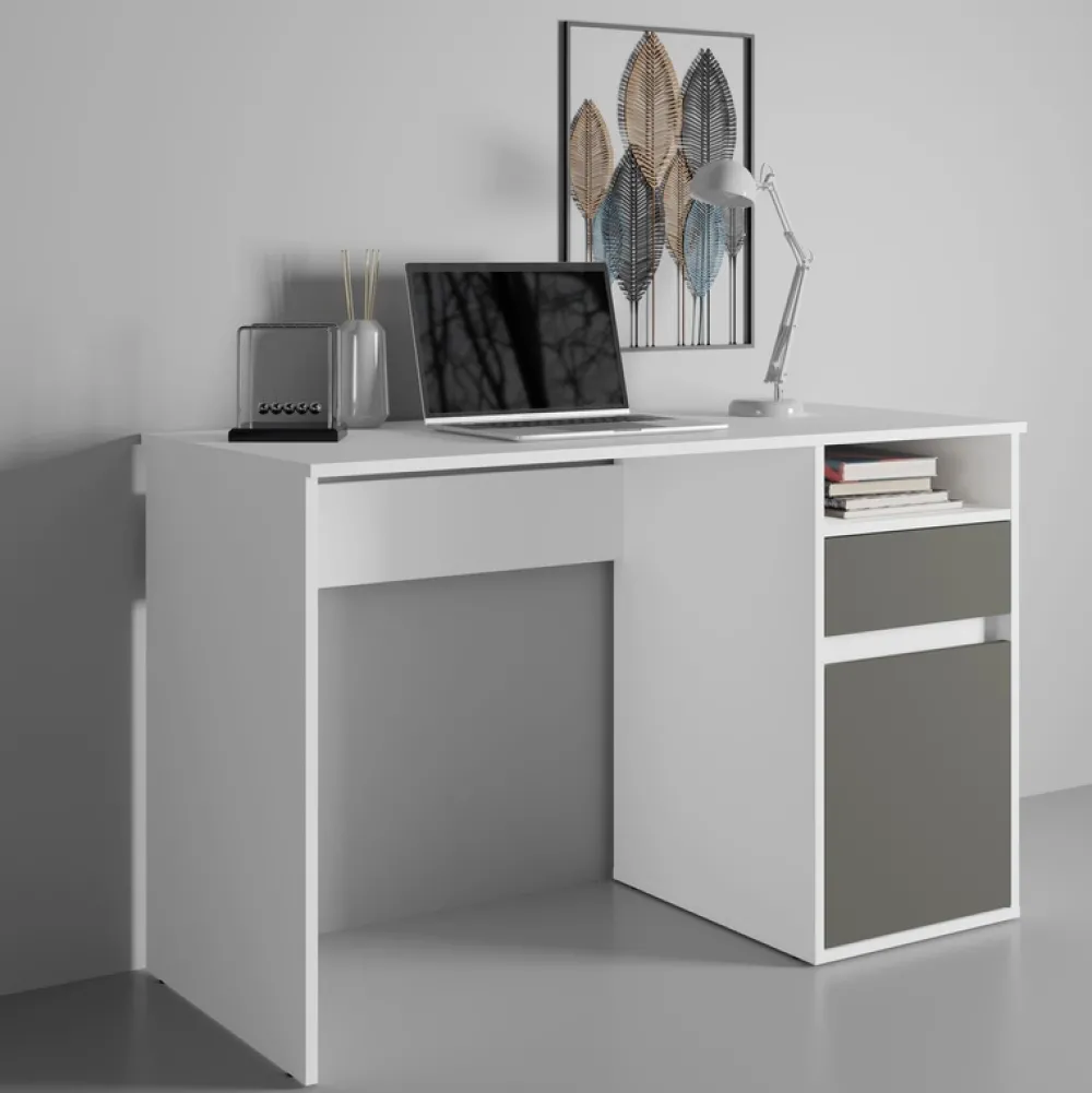 Biurka|Toaletki I Konsole>MEBLOSIEK Białe biurko młodzieżowe 120 cm BILLY z grafitowym frontem biały