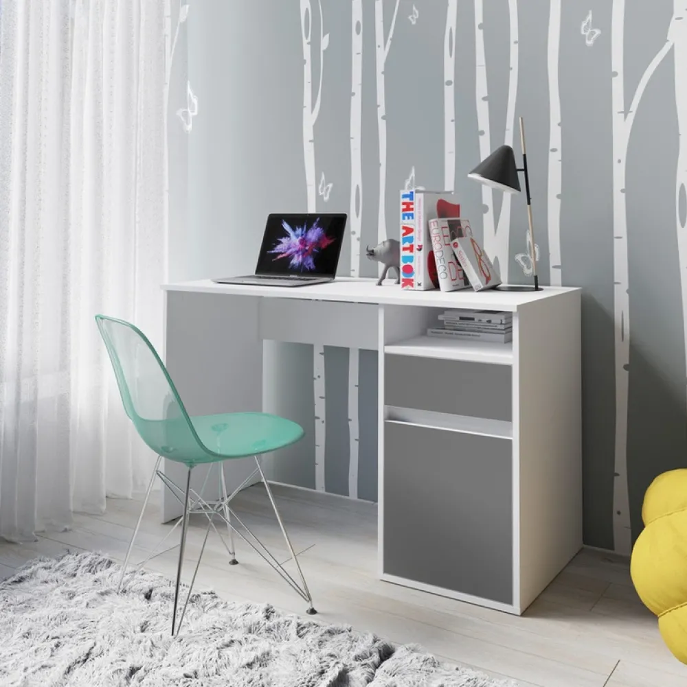 Biurka|Toaletki I Konsole>MEBLOSIEK Białe biurko młodzieżowe 120 cm BILLY z grafitowym frontem biały