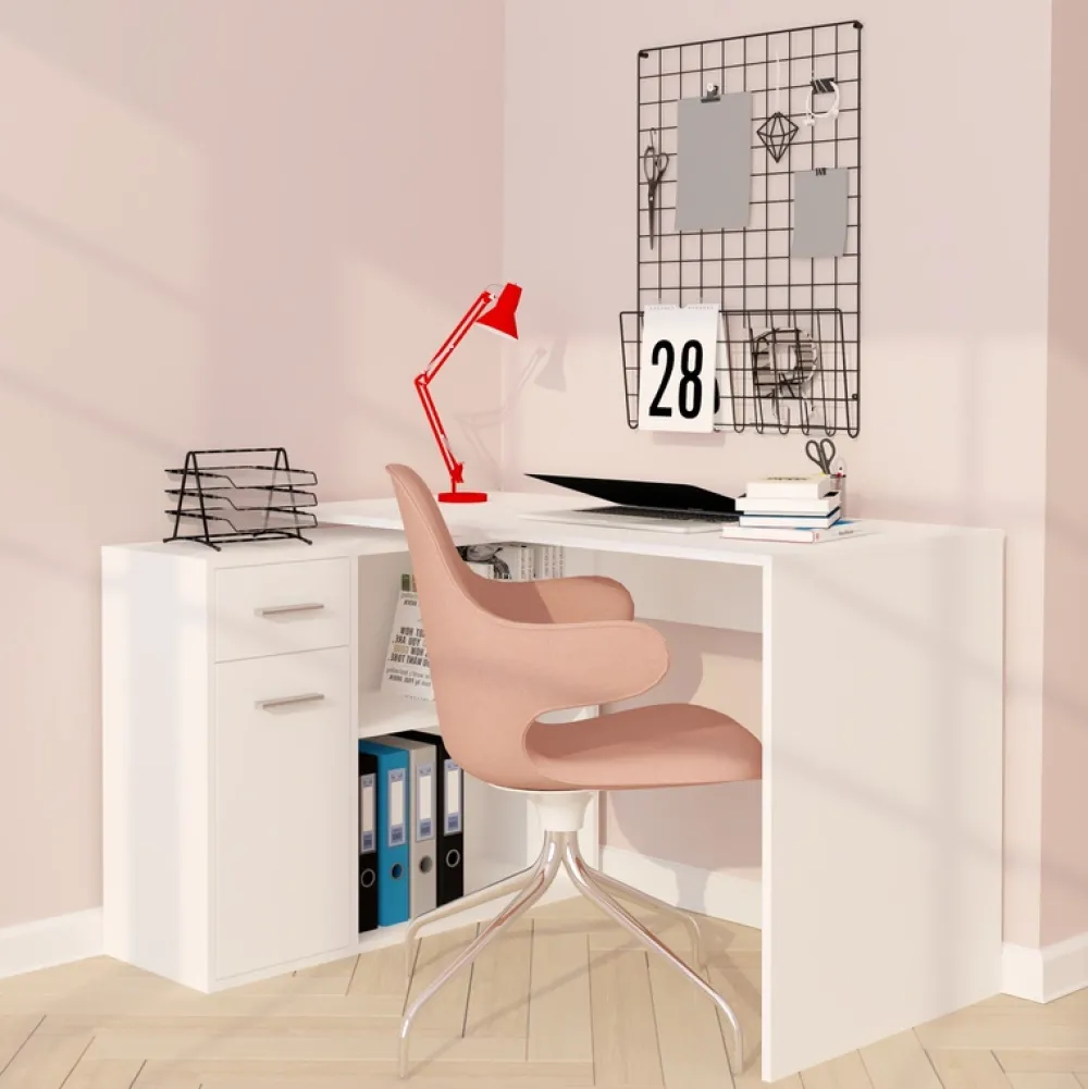 Biurka|Meble Dla Dzieci>INTER MEBLE Białe biurko młodzieżowe NEXIO z szufladą i półkami