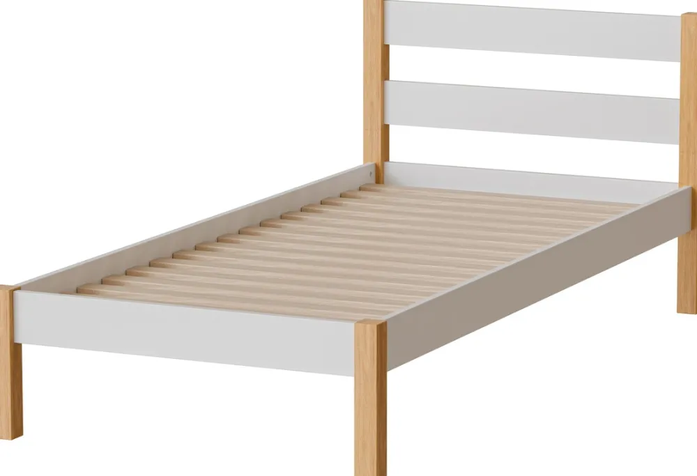 Meble Dla Dzieci|Łóżka Młodzieżowe>DOLMAR Białe drewniane łóżko jednoosobowe 90x200 cm ze stelażem IVALO
