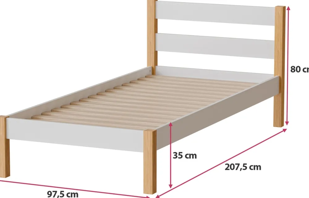 Meble Dla Dzieci|Łóżka Młodzieżowe>DOLMAR Białe drewniane łóżko jednoosobowe 90x200 cm ze stelażem IVALO