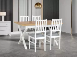 Krzesła Drewniane|Krzesła>DREWMIX Białe drewniane krzesło do jadalni NESTO tapicerowane siedzisko