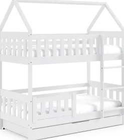 Łóżka Młodzieżowe|Łóżka Dziecięce>Meblomal Białe dwupoziomowe łóżko do pokoju dziecięcego z barierką 80x190 cm MELANIA biały
